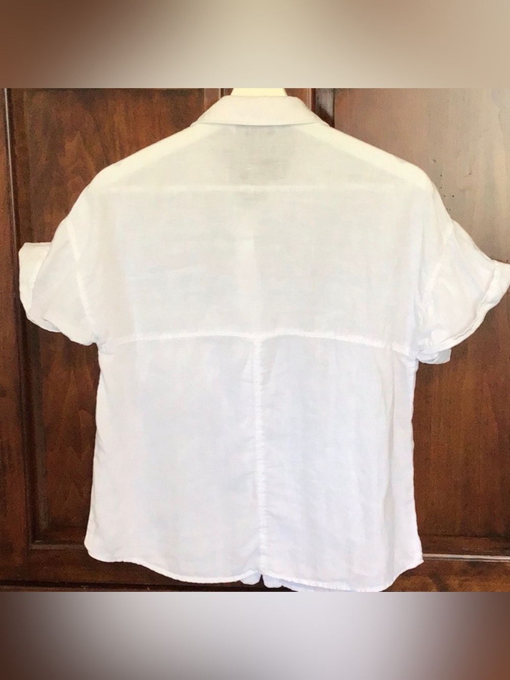 ZARA 100% linen blouse, short cap sleeve, faux shell buttons, Sz S - Picture 2 of 4